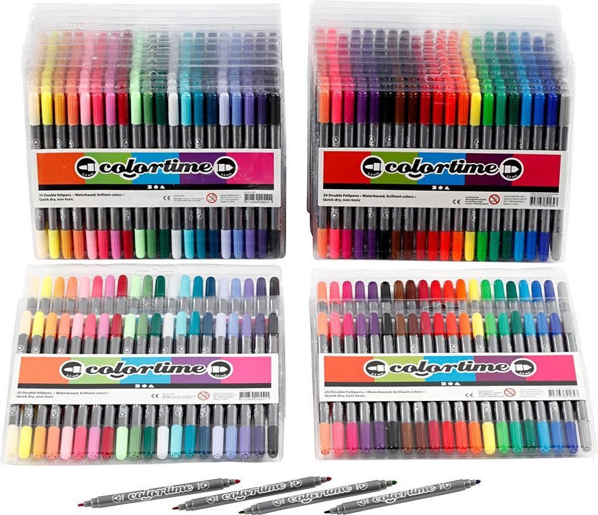 Colortime dubbelstift, standaardkleuren, extra kleuren, lijndikte 2,3+3,6 mm, 24 doos/ 1 doos