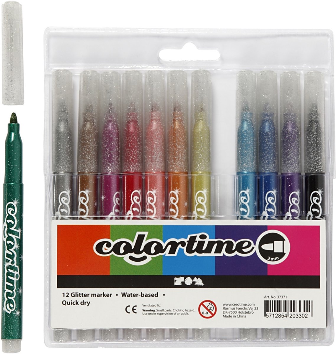 Colortime glitterstiften, lijndikte: 4,2 mm, 12 stuks, diverse kleuren
