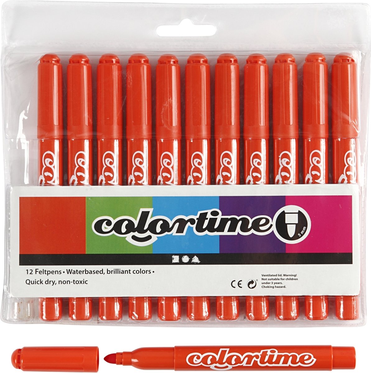 Colortime stift,  5 mm lijn, donkeroranje, 12 stuks