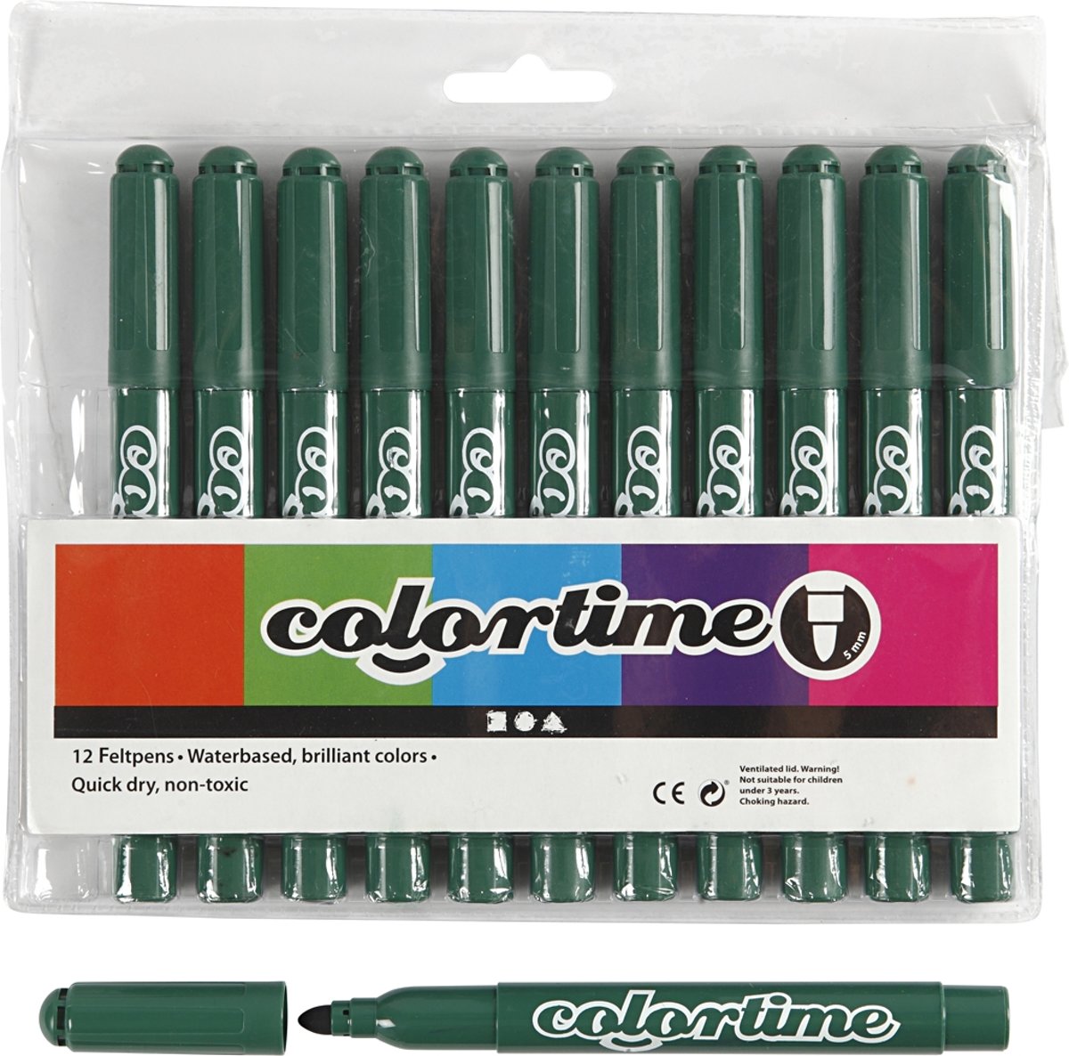 Colortime stift, 5 mm lijn, groen, 12 stuks