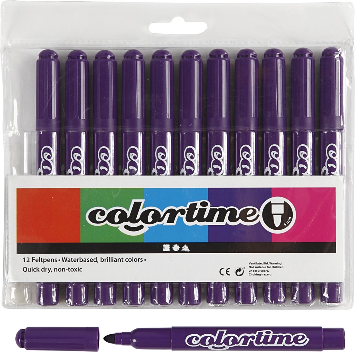 Colortime stift, 5 mm lijn, paars, 12 stuks