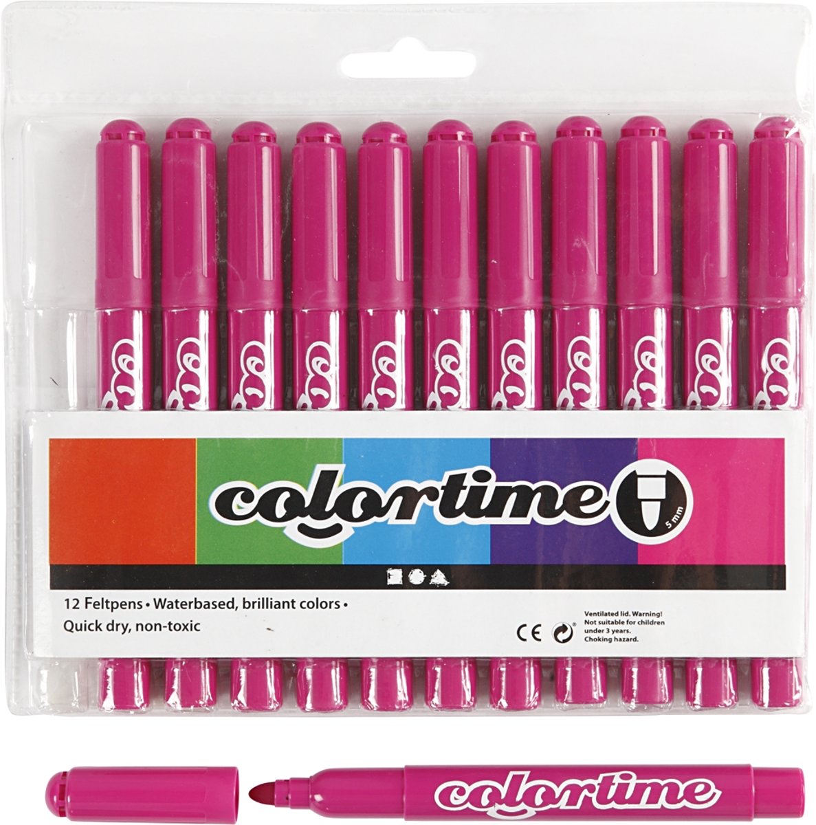 Colortime stift, 5 mm lijn, roze, 12 stuks