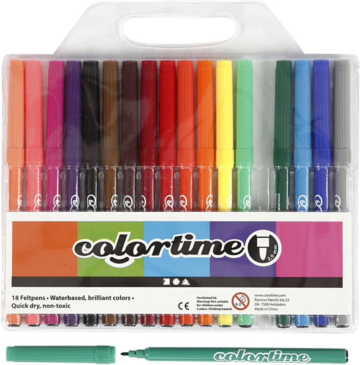 Colortime stift, lijndikte: 2 mm, diverse kleuren, 18stuks