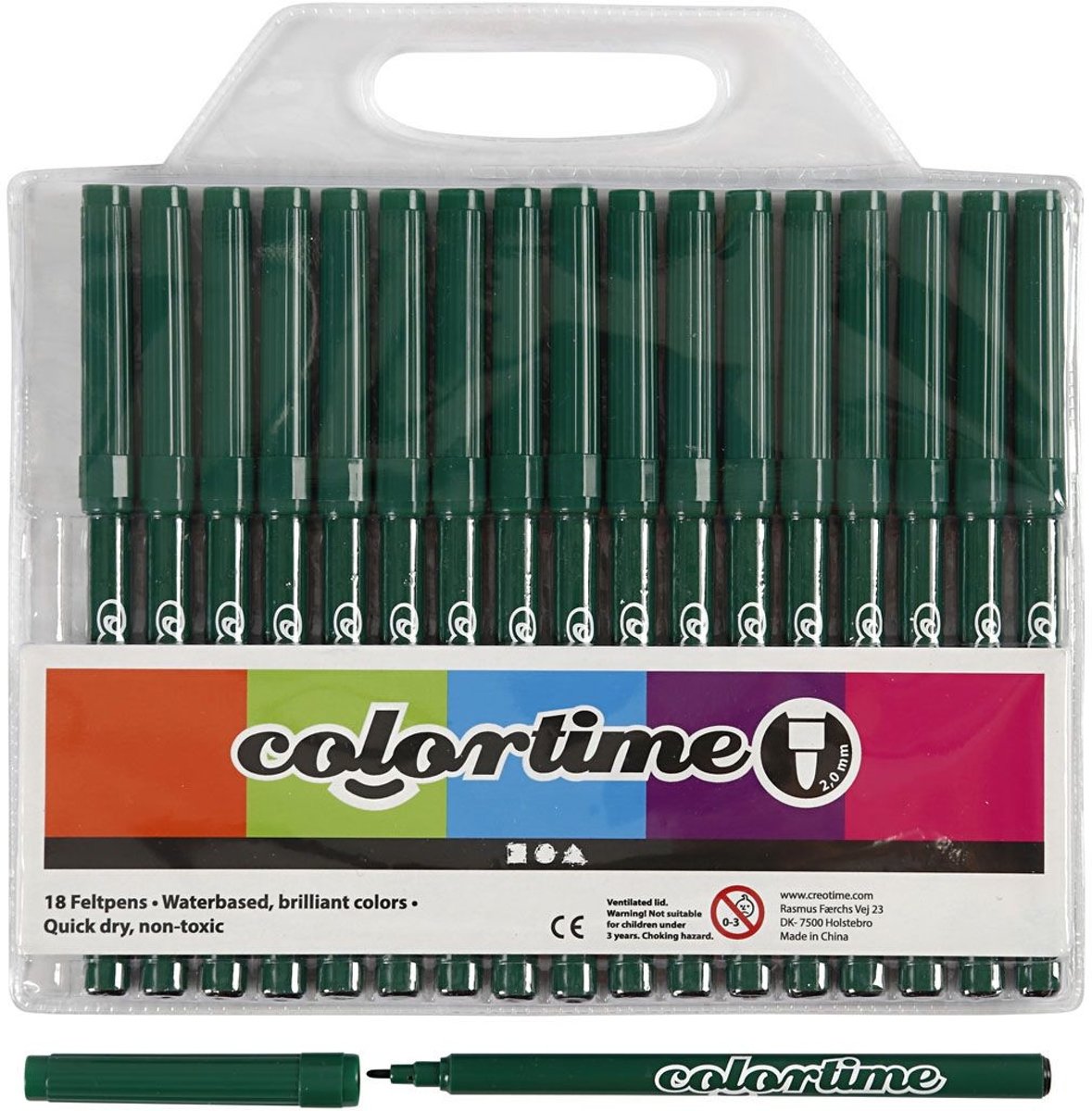 Colortime stift, lijndikte: 2 mm, donkergroen, 18stuks