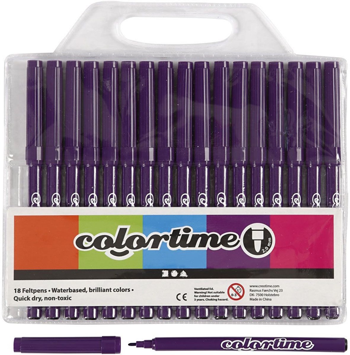 Colortime stift, lijndikte: 2 mm, paars, 18stuks