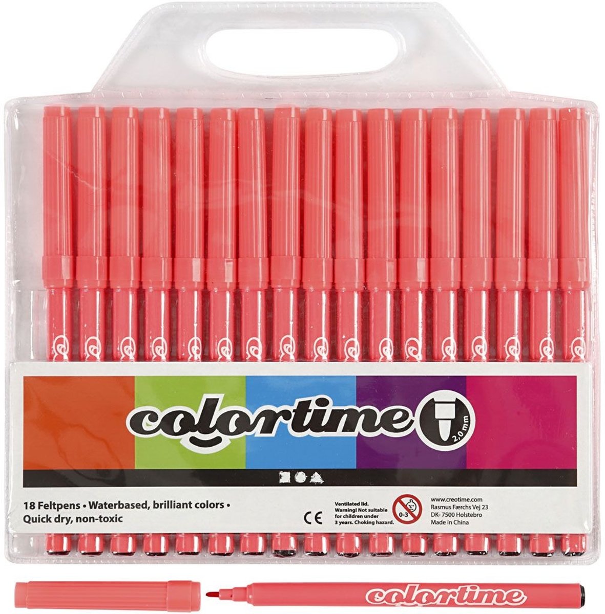 Colortime stift, lijndikte: 2 mm, roze, 18stuks