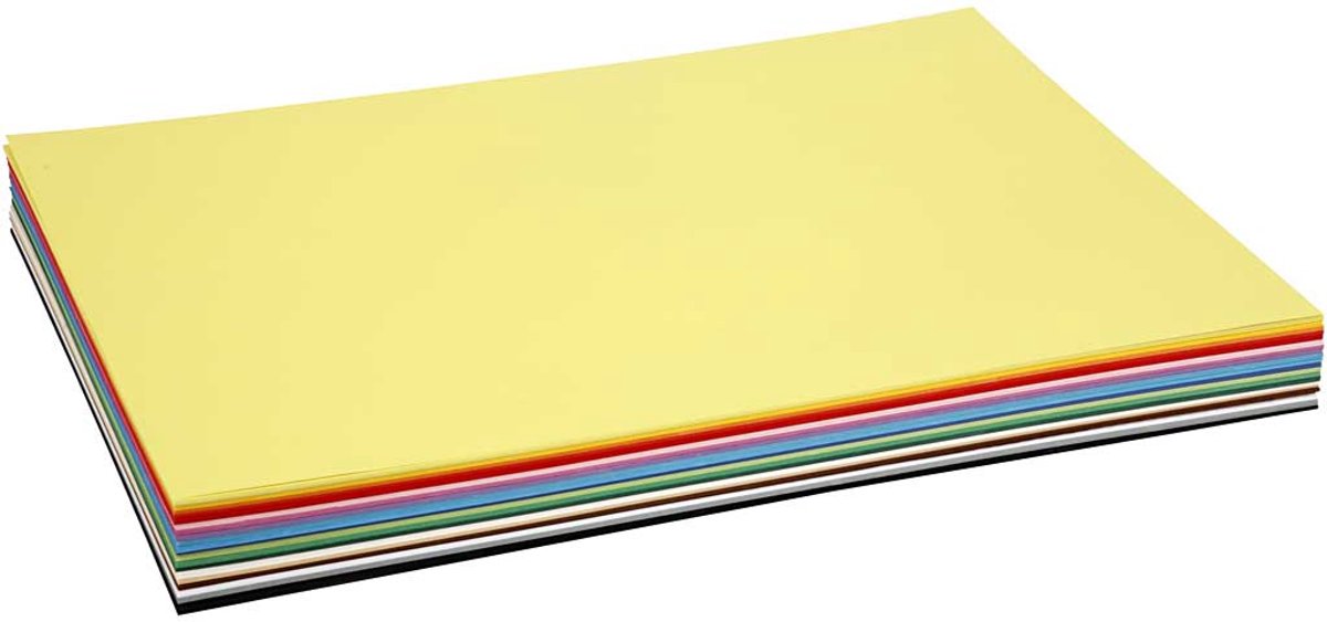 Gekleurd karton, A2 420x600 mm, 180 gr, 20 div vellen, diverse kleuren