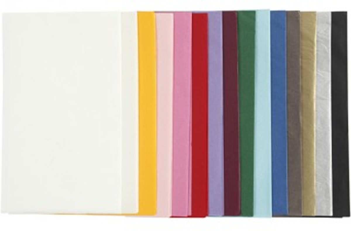 Tissuepapier, vel 50x70 cm,  14 gr, diverse kleuren, 30vellen