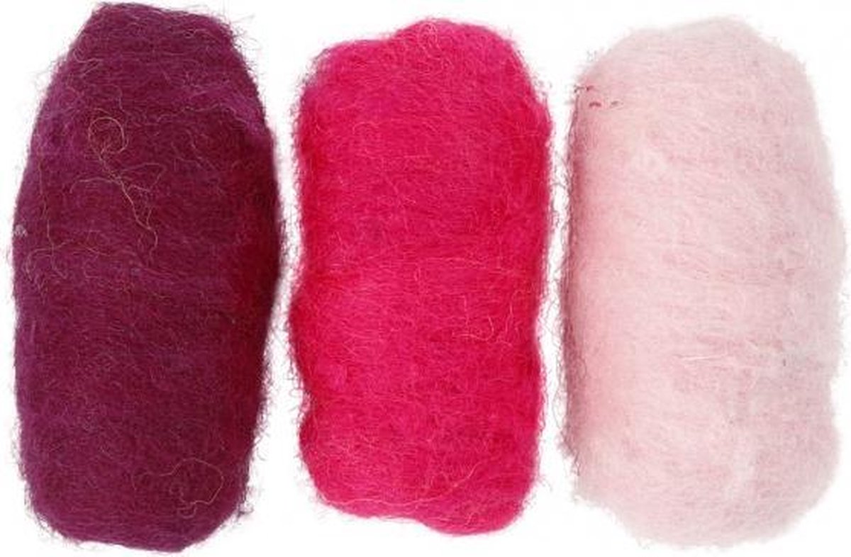 gekaarde wol roze 10 gram 3 stuks