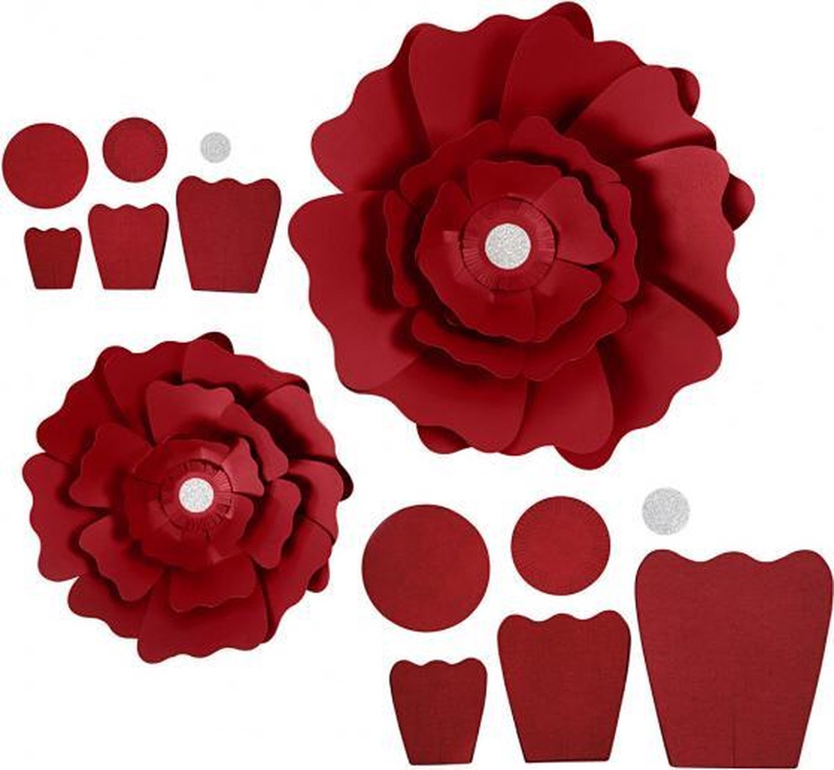 papieren bloemen rood 15 + 25 cm 2 stuks