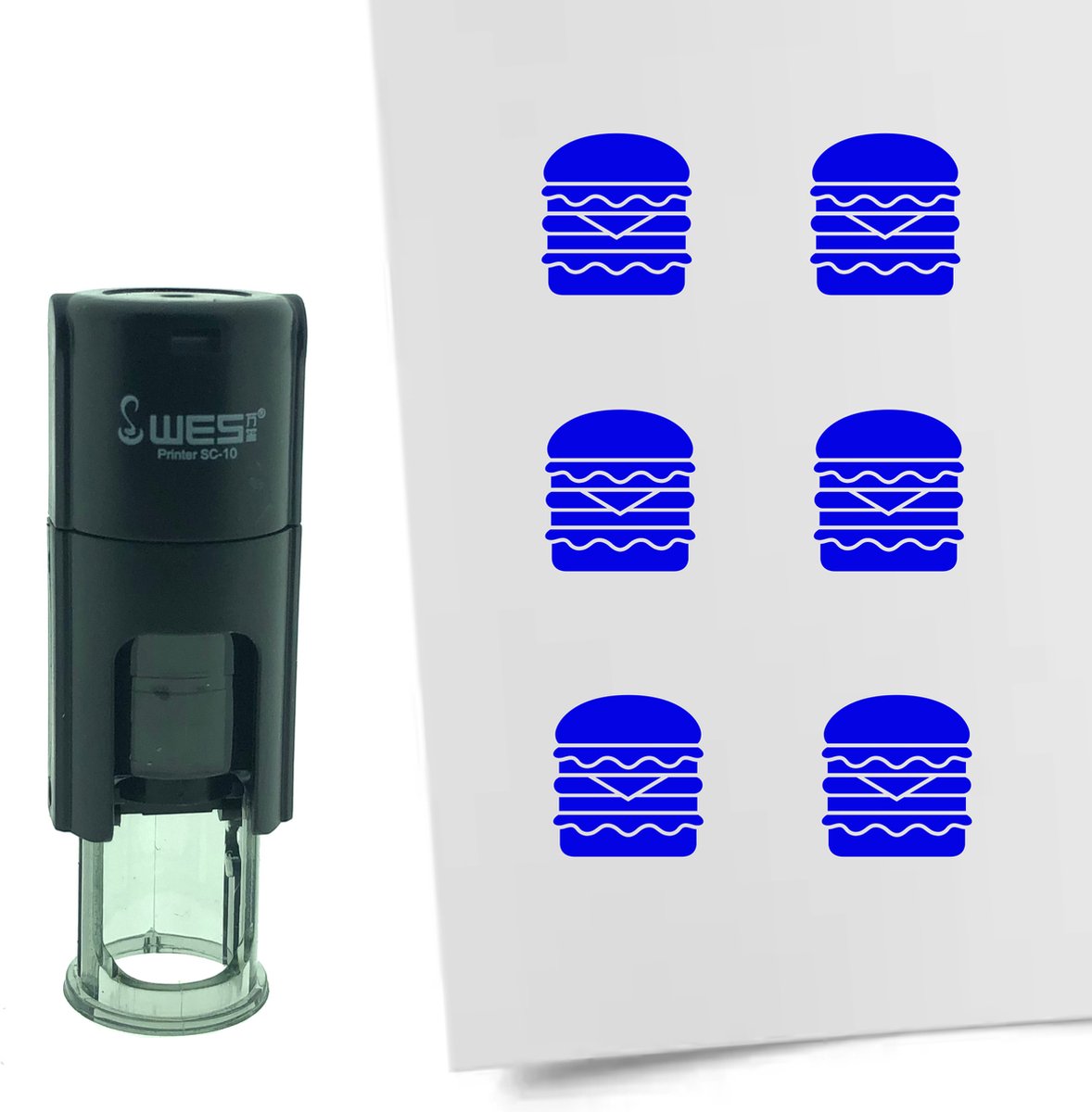 CombiCraft Stempel Dubbele Hamburger 10mm rond - blauwe inkt