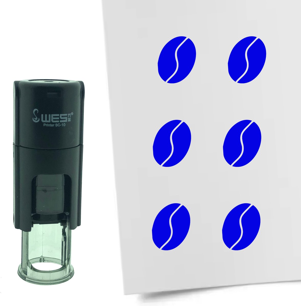 CombiCraft Stempel Koffieboon 10mm rond - blauwe inkt