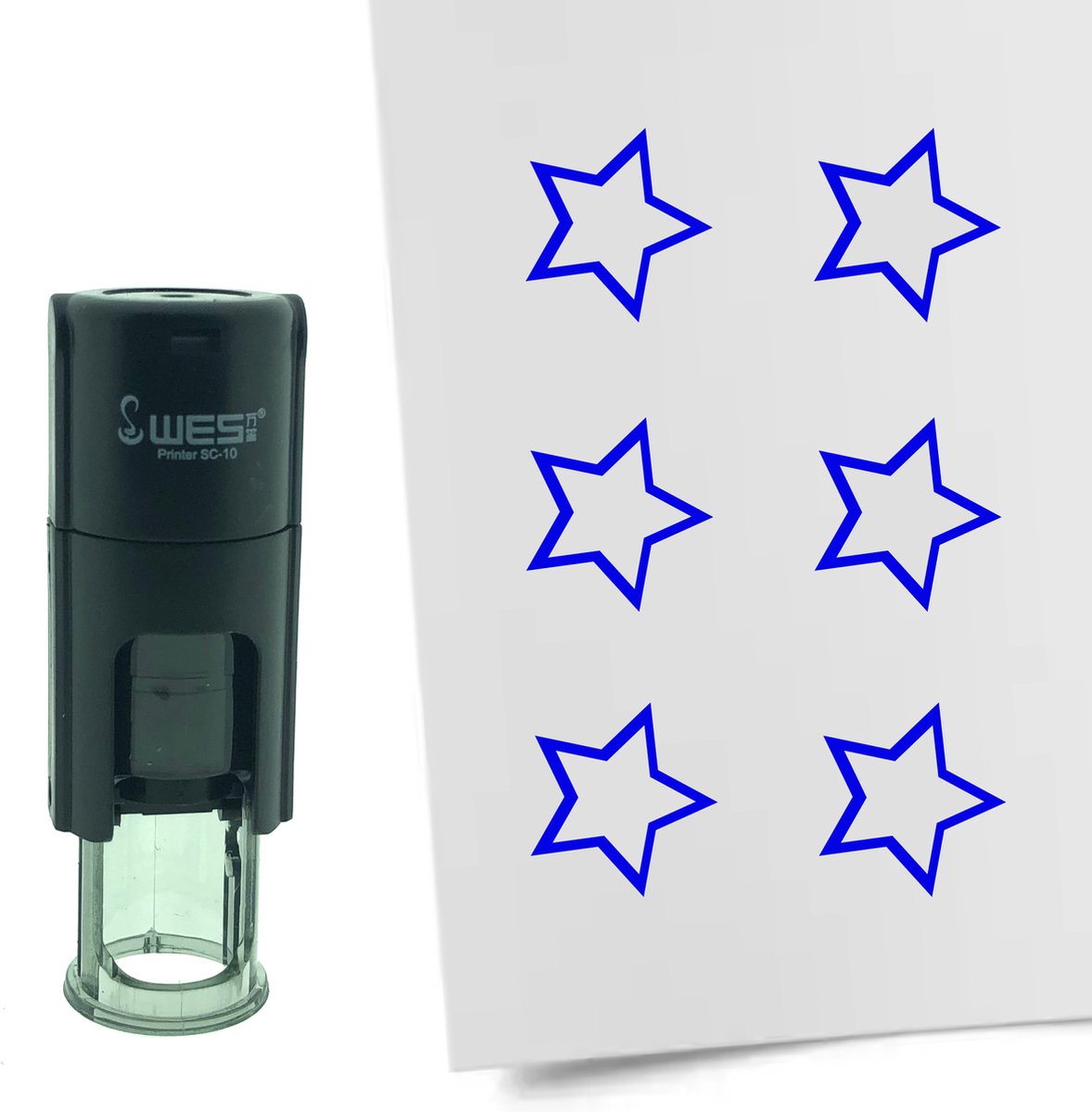 CombiCraft Stempel Open Ster of Sterretje 10mm rond - blauwe inkt