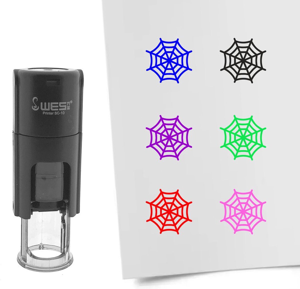   Stempel spinnenweb 10mm rond rode inkt - per 1 stuk