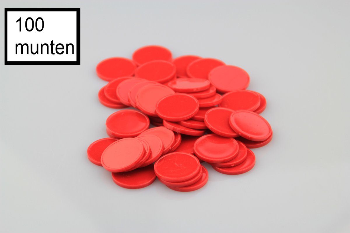 Neutrale locker munten € 1,00 formaat - sterk kunststof - 100 stuks - Rood