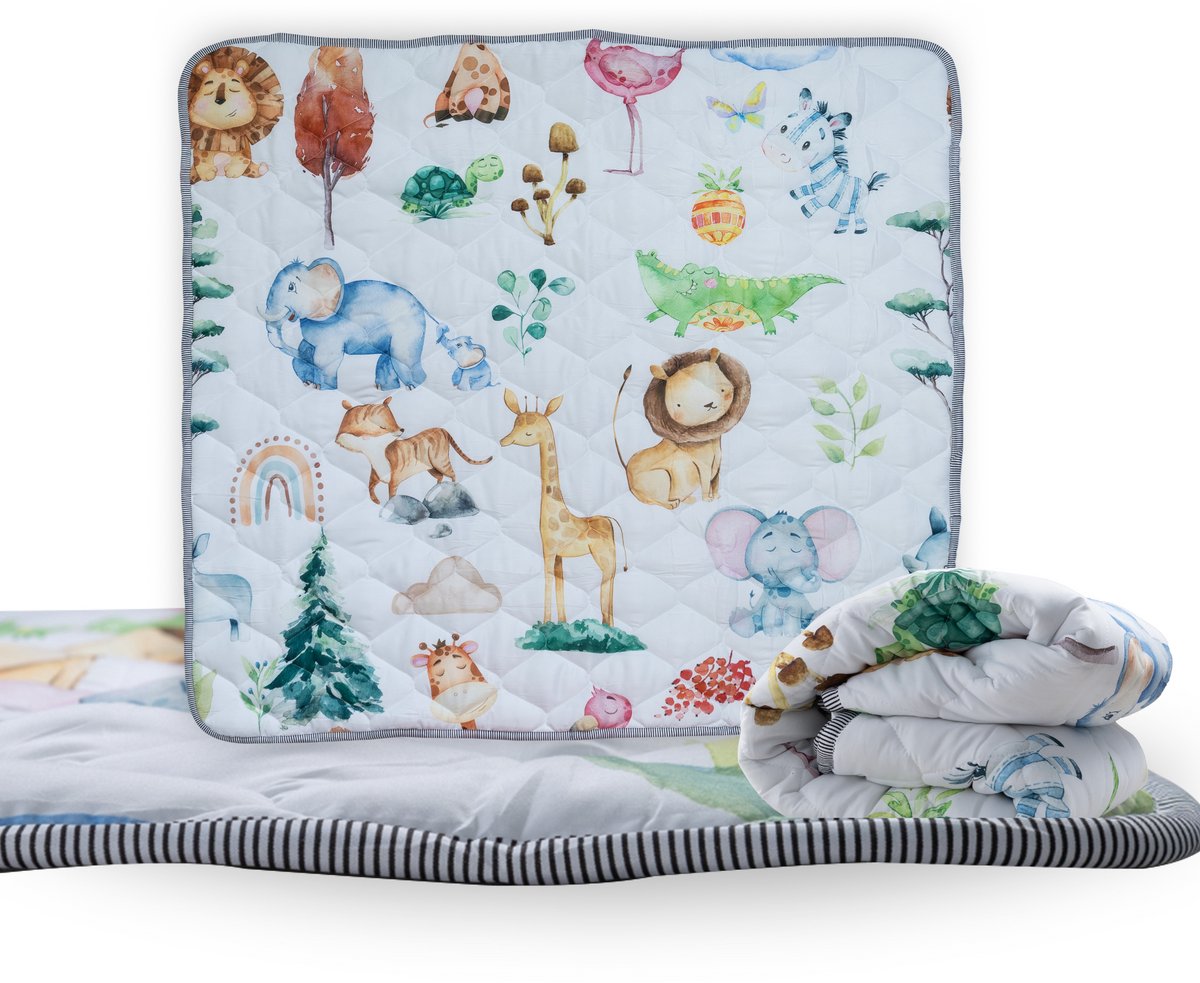 ComfyKidz® Speelmat Knoeiproof - Waterafstotend & Wasbaar - Binnen & Buiten - 127x127 cm - Baby, Kind, Meisjes & Jongens - Groot Formaat Speelkleed met Vrolijke Dierenprint