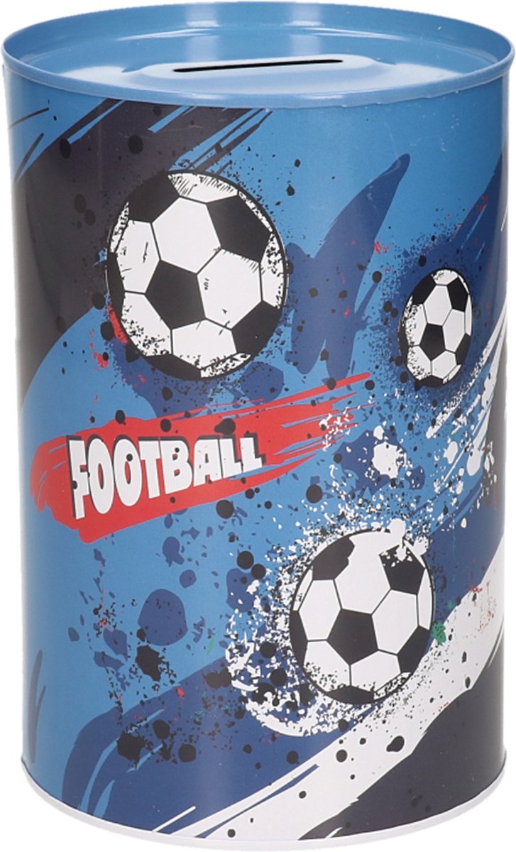 Concorde spaarpot blik voetbal - blauw - 10 x 15 cm