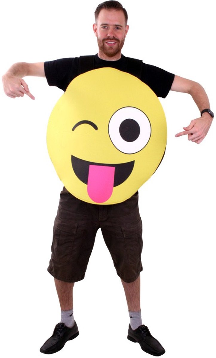 Emoticon smiley met tong kostuum