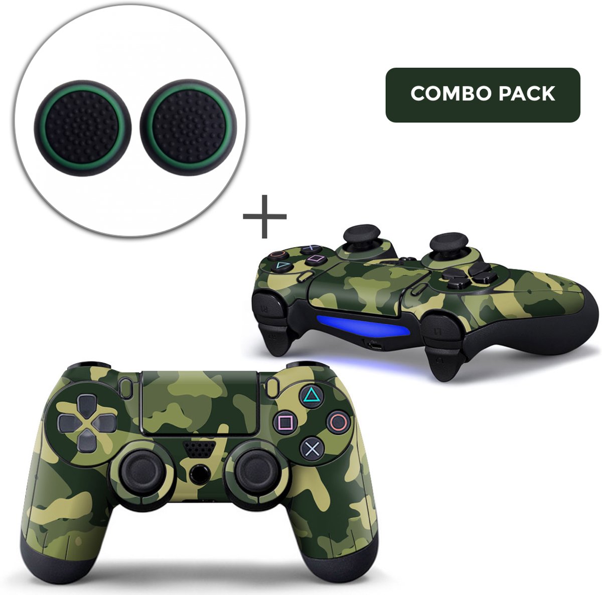 Army Camo / Groen Zwart Combo Pack - PS4 Controller Skins PlayStation Stickers + Thumb Grips