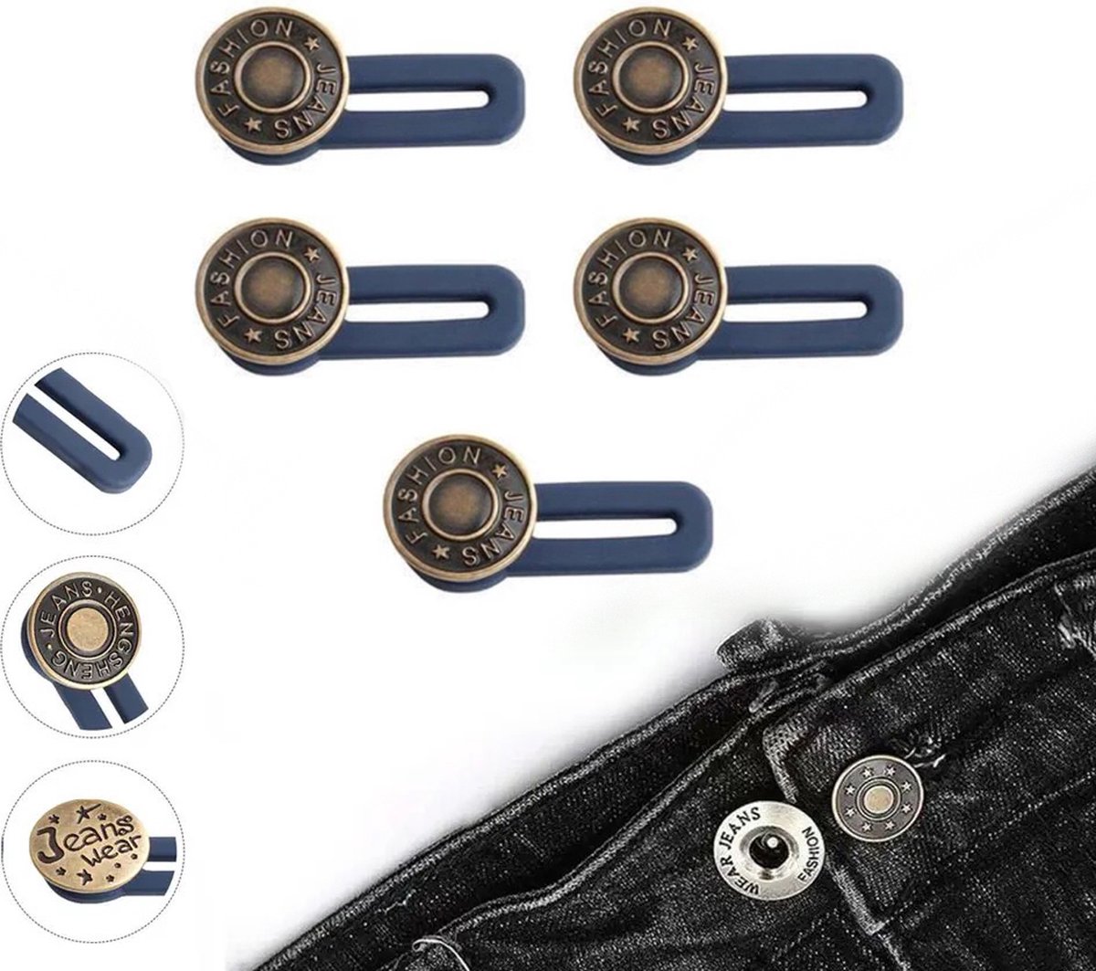 Consumerce® Set van 5 Premium Knoopsgat Verlengers - Bronzekleurig – Broekverbreder Jeans – Knoop Verlgenger Voor Je Broek – Zwangerschapsbroekverbreder – Voor Spijkerbroek – Spijkerbroeken - Zwangerschap Broekverbreder