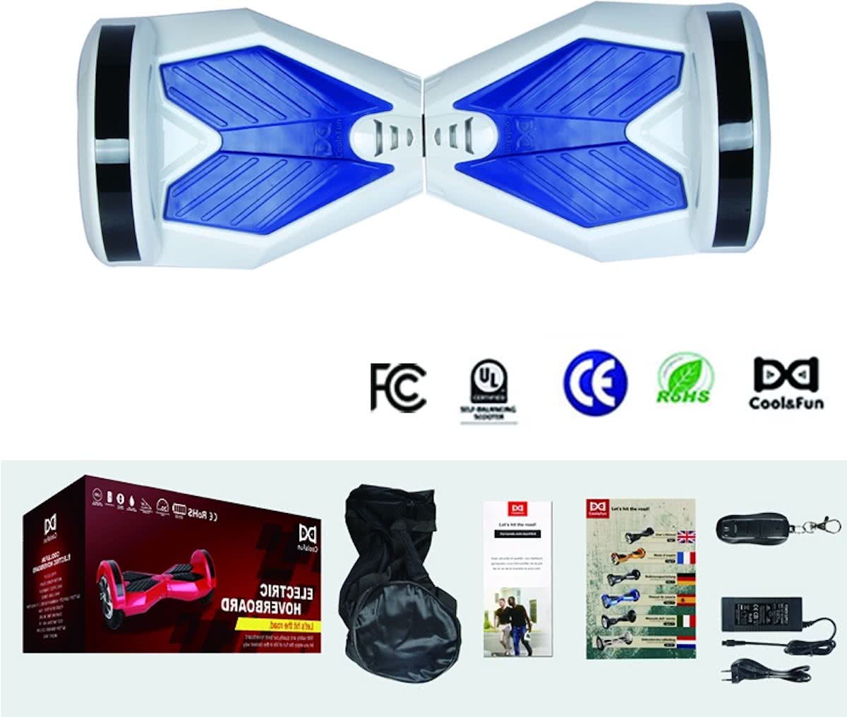 COOL & FUN Hoverboard Bluetooth, Elektrische Scooter Zelfbalansering, Gyropod Connected 8 inch Wit Blauw