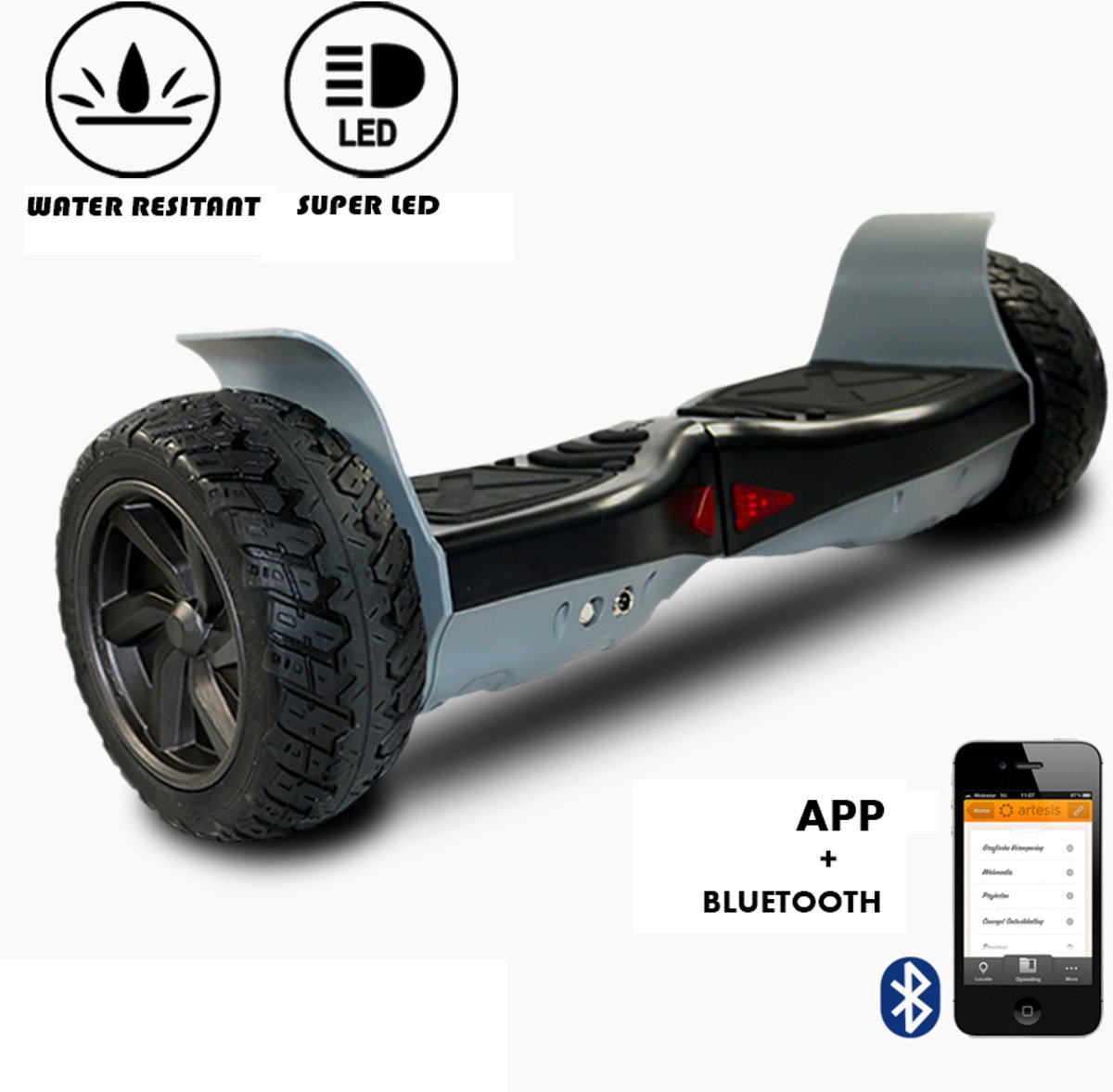 Coo&Fun Hoverboard HUMMER bluetooth 8.5 inch off road battery samsung motherboard TAOTAO zwart + app