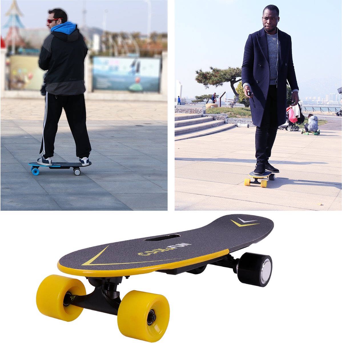 Elektrisch Skateboard 4 Wielen Mini Longboard, Batterij LG, Met Afstandsbediening, Geel