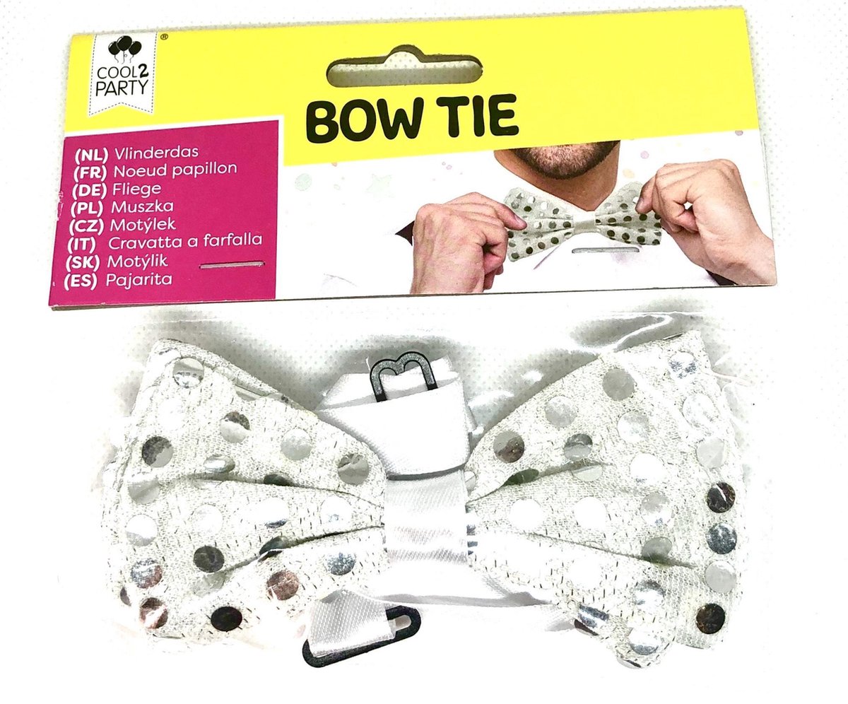 Cool 2 Party - Bowtie Vlinderdas Carnaval Verkleedaccesoire - Heren Wit met pailetten