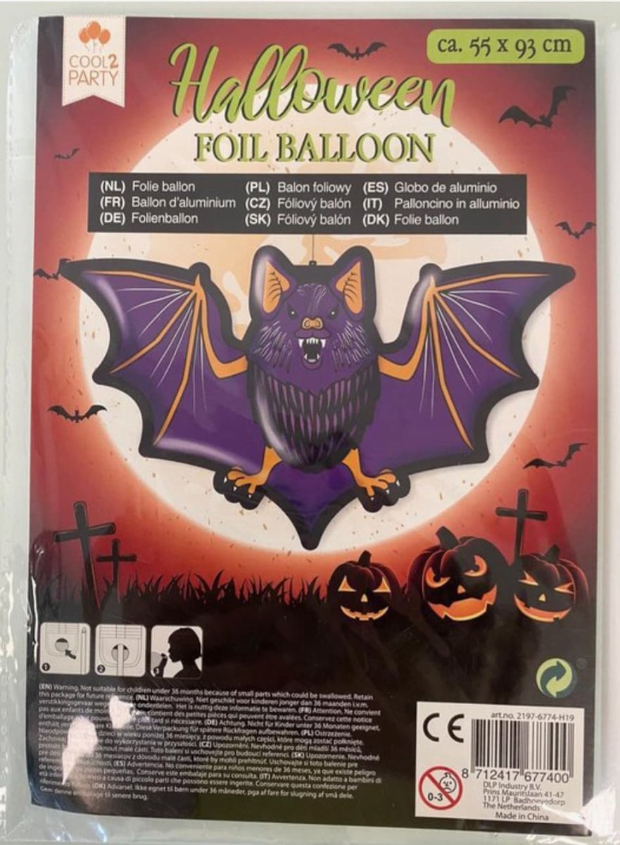 Folieballon vleermuis 55 x 93 cm leeg