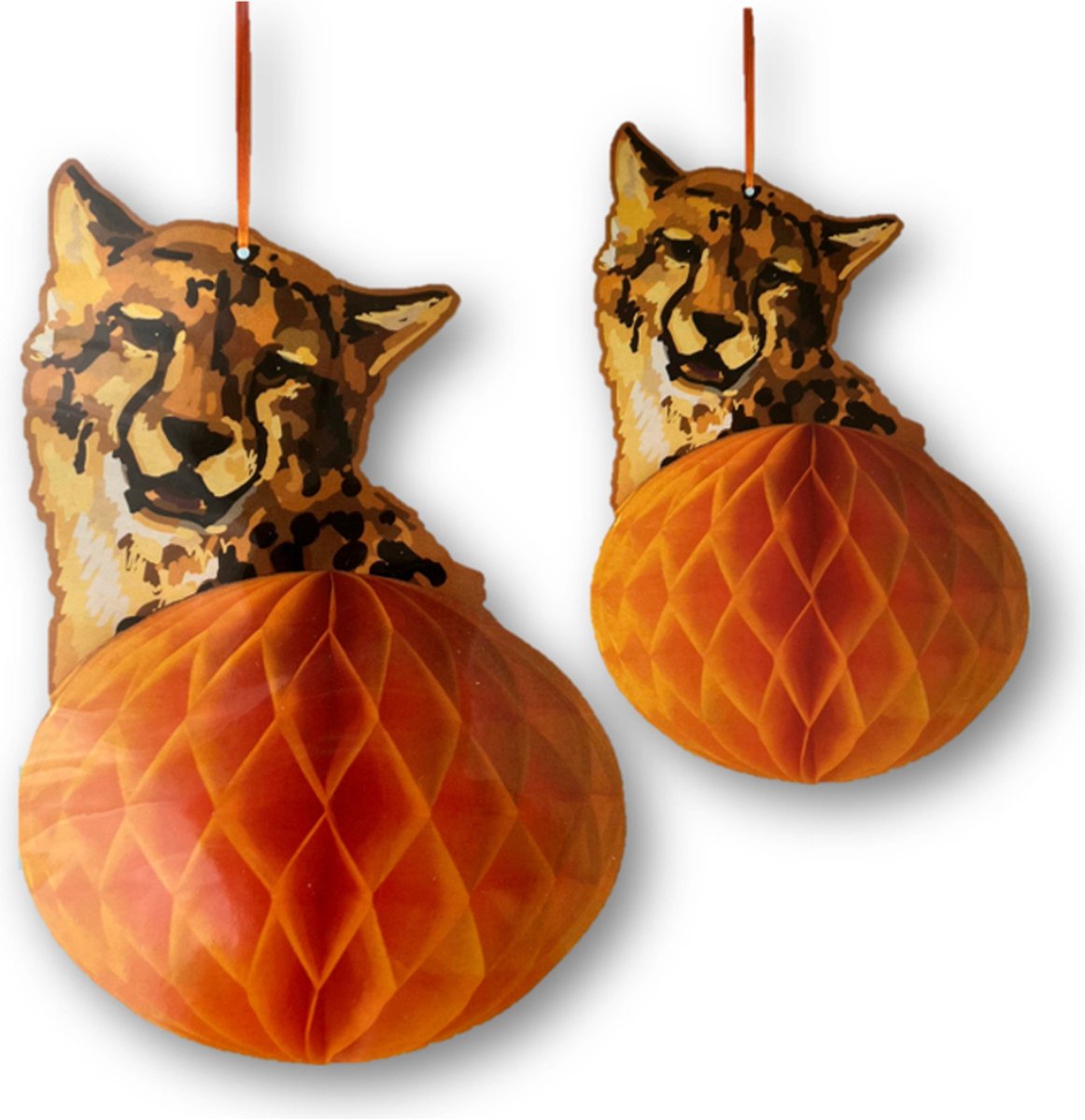 Honeycomb Decoratie - Tijger - Versiering - 3D Versiering - Decoratie - Feestelijk - Dierlijk - Jungle Honeycomb - 2 stuks - 30cm/20cm - Met ophang lus.