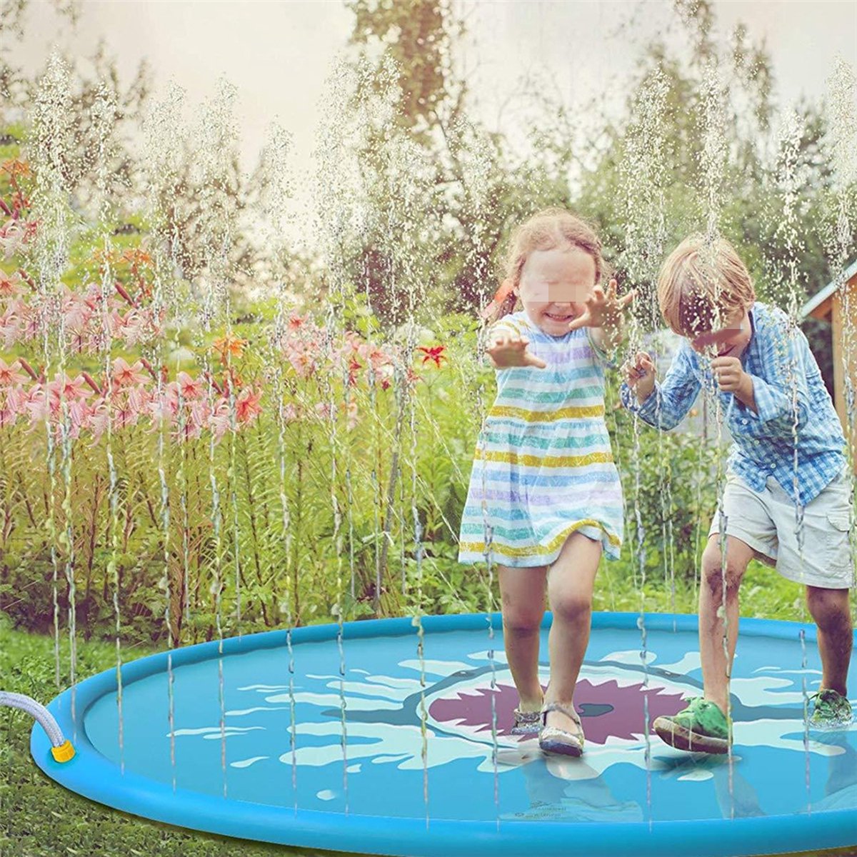 Waterspeelmat met Fontein - Ø 170 cm - Haai - Blauw