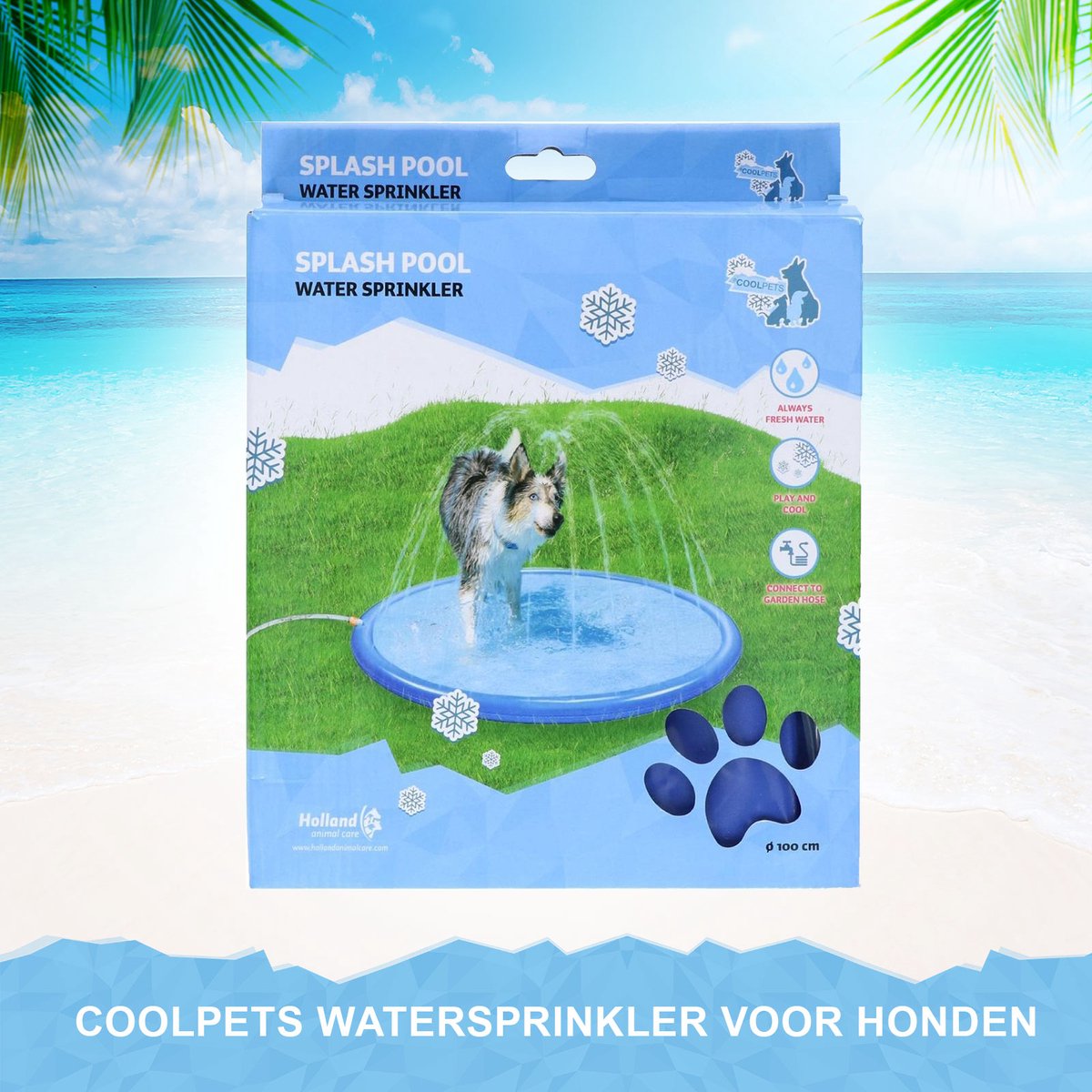 Coolpets Waterspeelmat met fontein voor honden – Watersprinkler – Hondenzwembad met sproeier – hondendouche – hondenspeelgoed – Verkoeling voor huisdieren – Waterfontuin – Waterspeelgoed – Blauw – Diameter 100cm