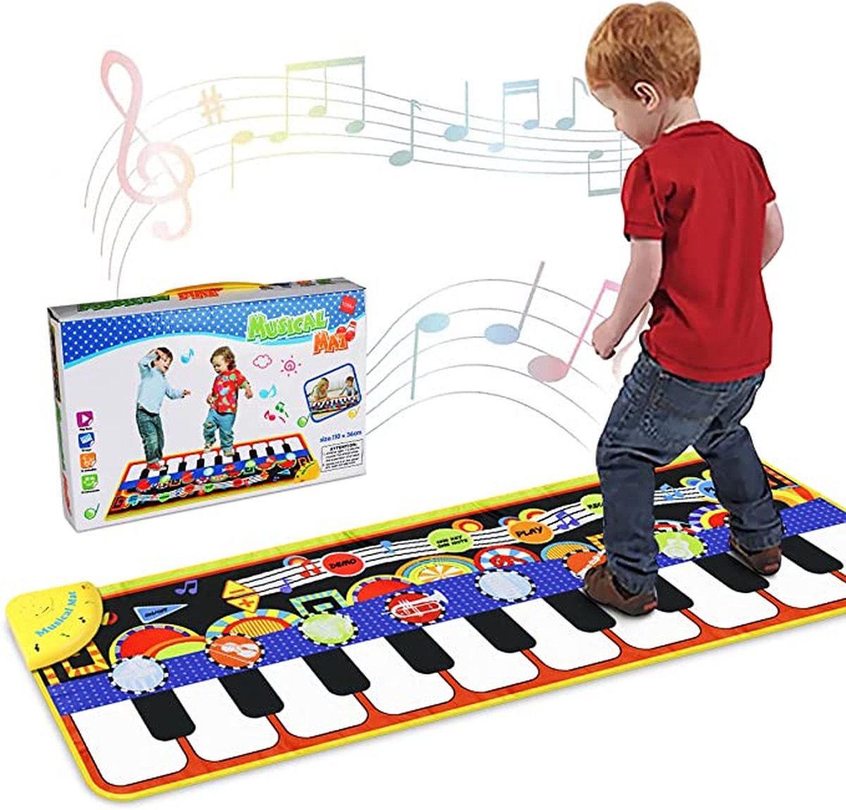 Piano mat, dansmatten, pianomat, muziekmat voor kinderen, 5 modi, 8 instrumenten, geluiden, speelgoed, muziekmat, toetsenbordmatten, speeltapijt, baby, dansmat voor kinderen, 110 x 36 cm