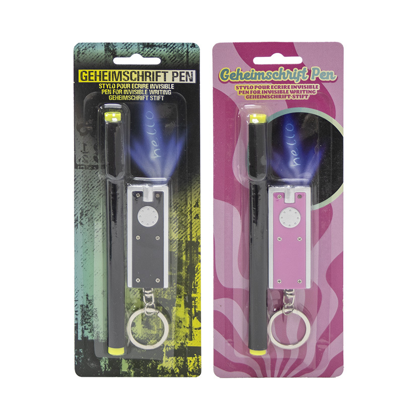 Geheimschriftpen met sleutelhanger zwart of roze