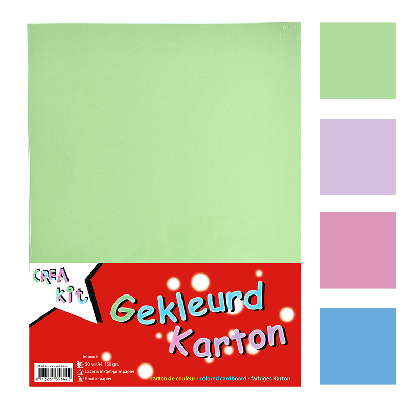 Karton A4 Gekleurd - 50 vel, 150 grams Pastel