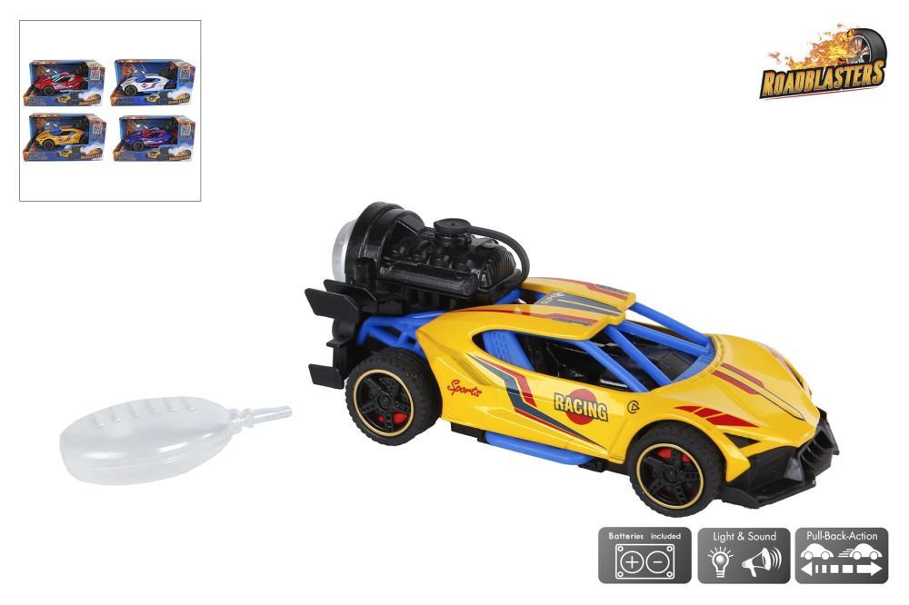 Roadblasters auto met rook licht en geluid die cast pull back 4ass 15cm