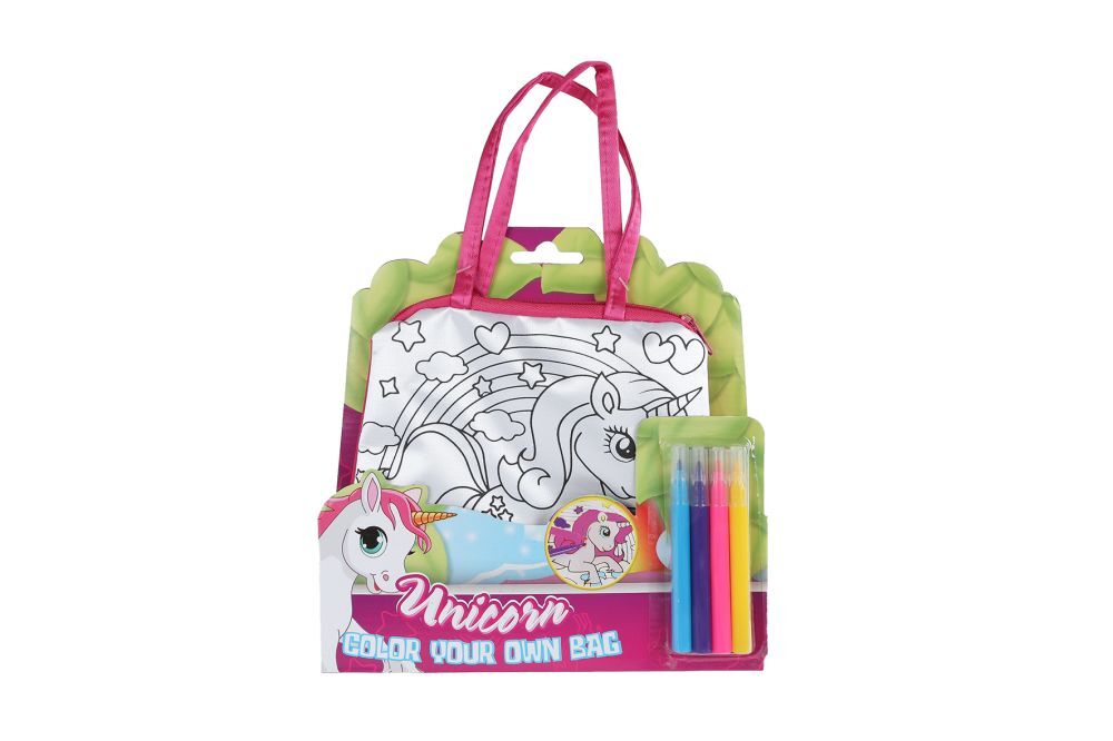 Unicorn kleur je eigen tasje met 4 viltstiften 16cm