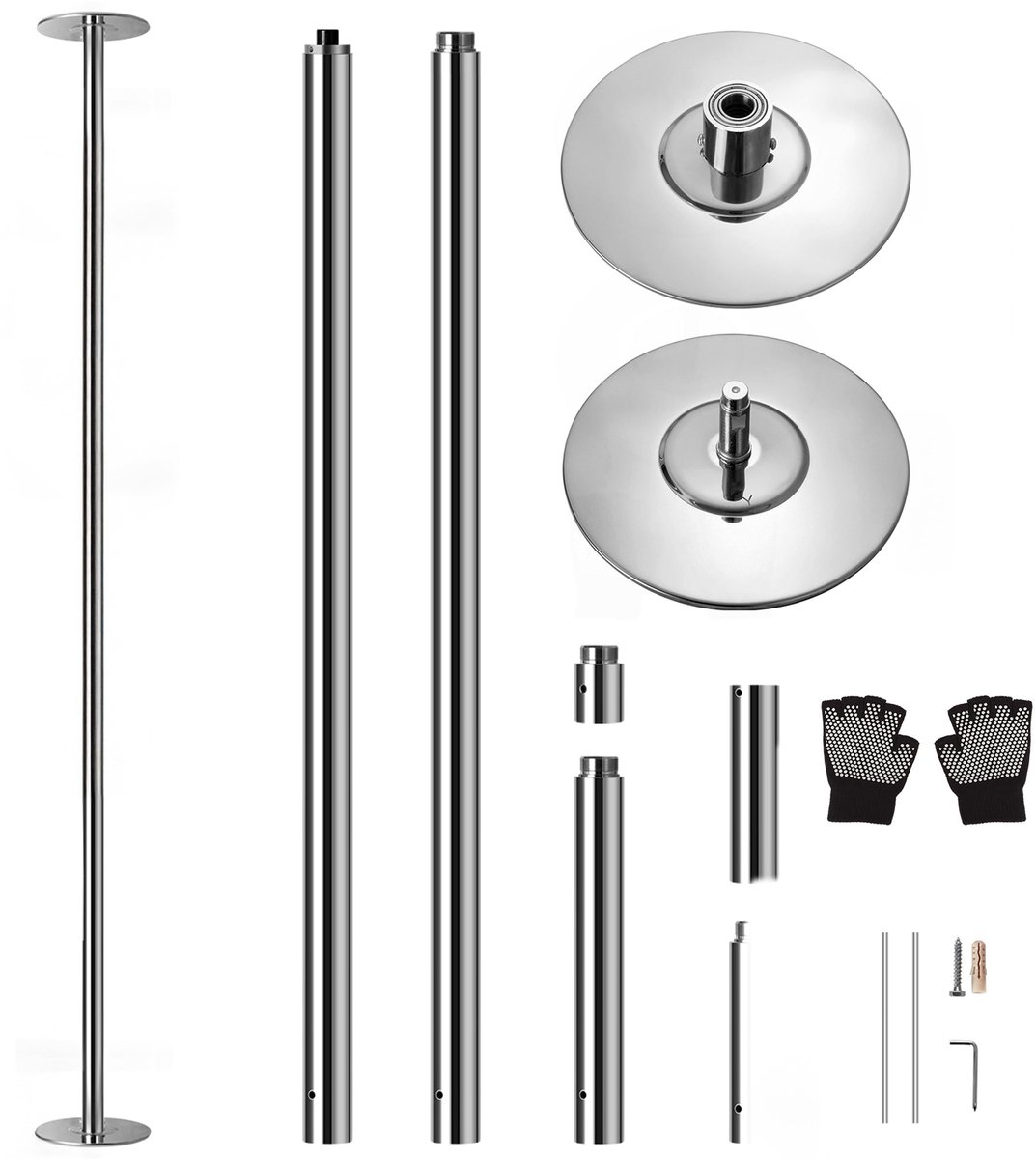 Danspaal – Pole Dance Paal – Pole Fitness Paal – Dansstang – Bewegingspaal – Verstelbare Hoogte 2,03-2,74 m – Robuust Chroomstaal 500 kg Belastbaar