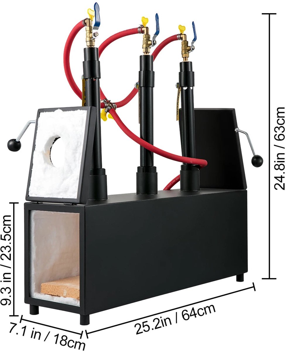 Gasforge – Vuurvaste Forge – Metalen Smeltoven – Smederij Oven – Drie Branders – Hoogwaardige Isolatie