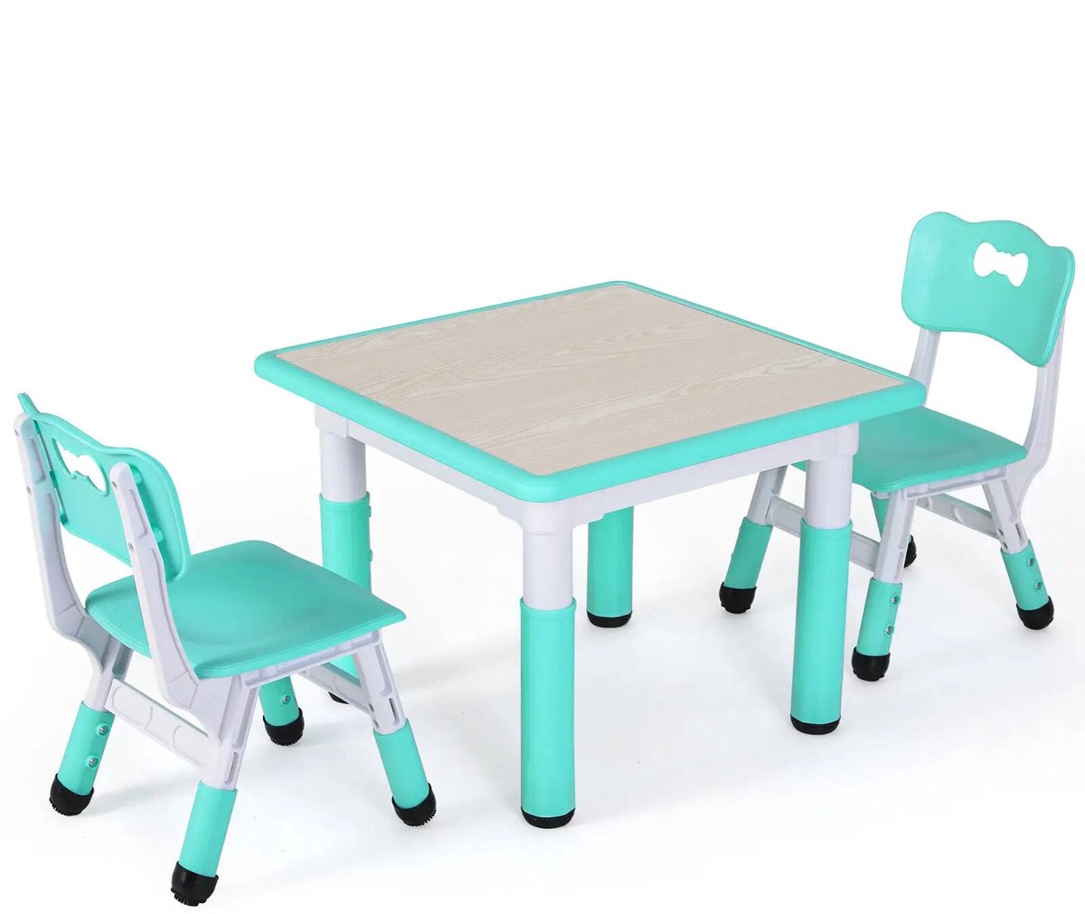 Kindertafel en Stoeltjes - Kleuterstoel - Kindertafel - Tafel - Kinderstoeltje - Verstelbare Hoogte – 1 Tafel + 2 Stoelen – Voor Kinderen van 3 tot 8 Jaar – Studie & Speelmeubilair - Turquoise