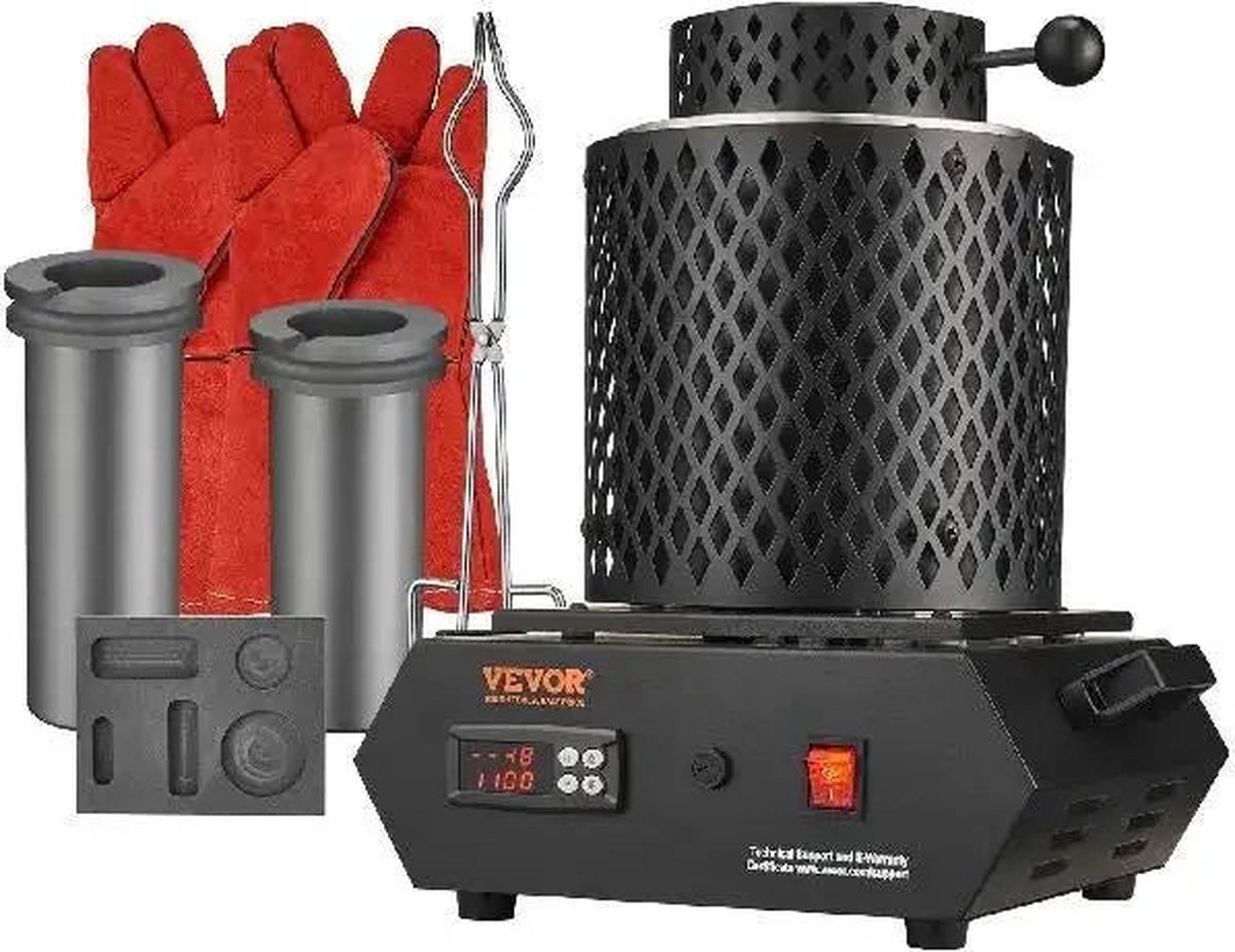 Vevor - Goud smeltoven - Elektrische Smeltoven - 1350W - 2102℉ - Thermoregulatie - Oven Metalen - Tin - zilver - Goud Smelten - Soldeerpot - Zwart