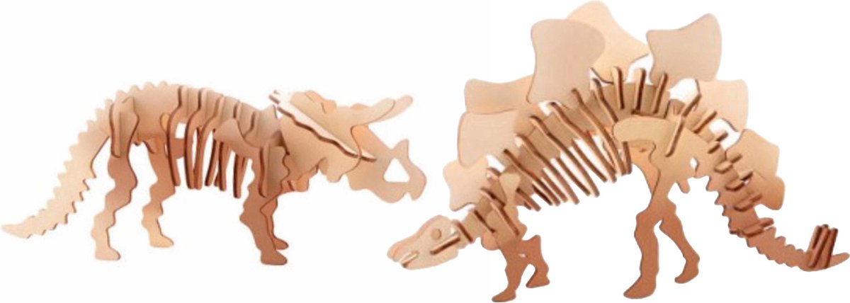 Cornelissen 3D puzzel set - dino Stegosaurus/ Triceratops - hout - 23 cm