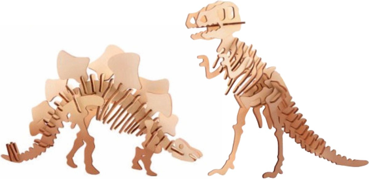 Cornelissen 3D puzzel set - dinos T-Rex en Stegosaurus - hout - 23 cm