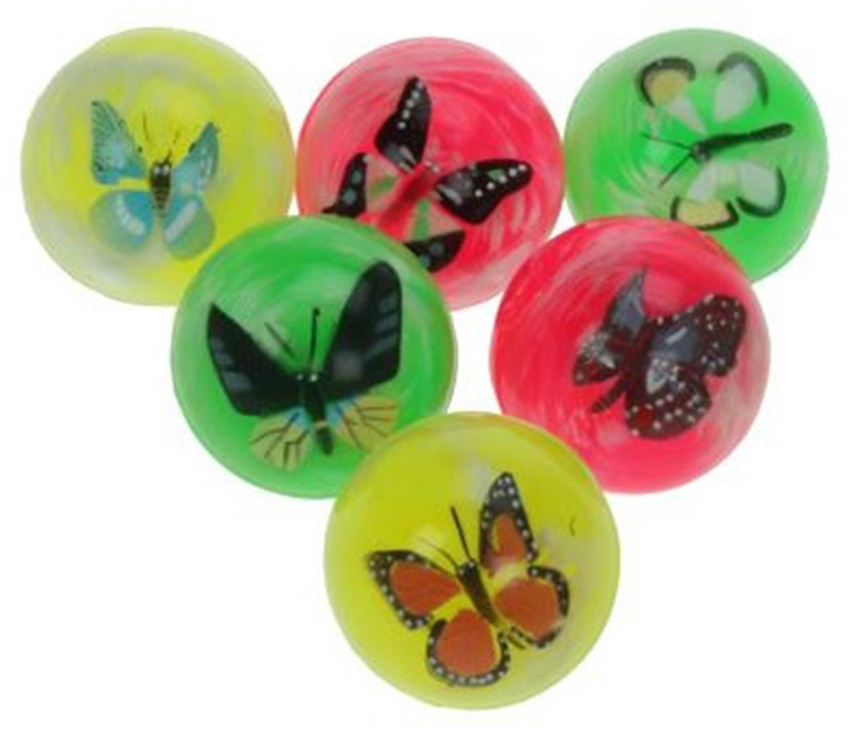 Grote stuiterballen met vlinder - 6x - Dia 4,5 cm - kinderen speelgoed - Dieren cadeau artikelen