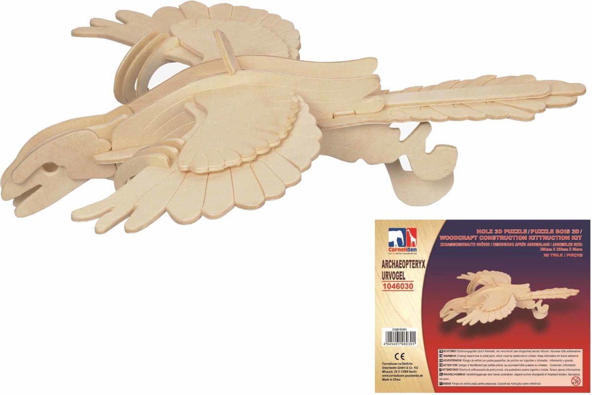 Houten dieren 3D puzzel Archaeopteryx dinosaurus vogel - Speelgoed bouwpakket 28 x 23 x 9,5 cm