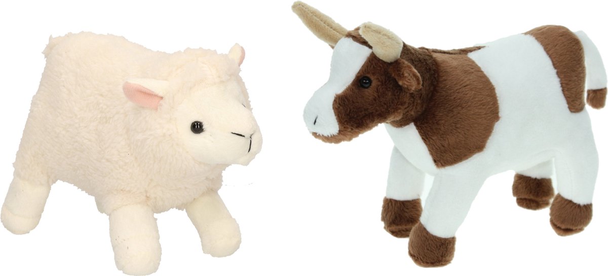 Pluche knuffel boerderijdieren set Koe en Schaap/lammetje van 22 cm - Zachte kinder knuffels