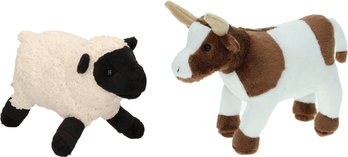 Pluche knuffel boerderijdieren set Koe en Schaap/lammetje van 22 cm - Zachte kinder knuffels