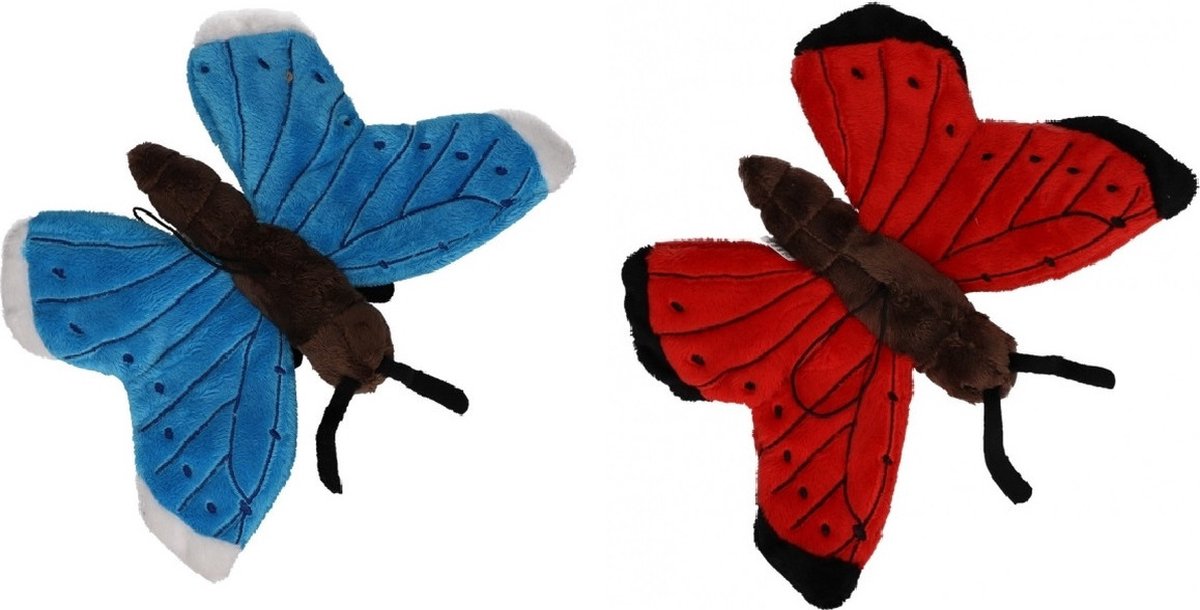 Set of 2x soft toy animals butterflies 21 cm - Decoratie dieren kinderkamer