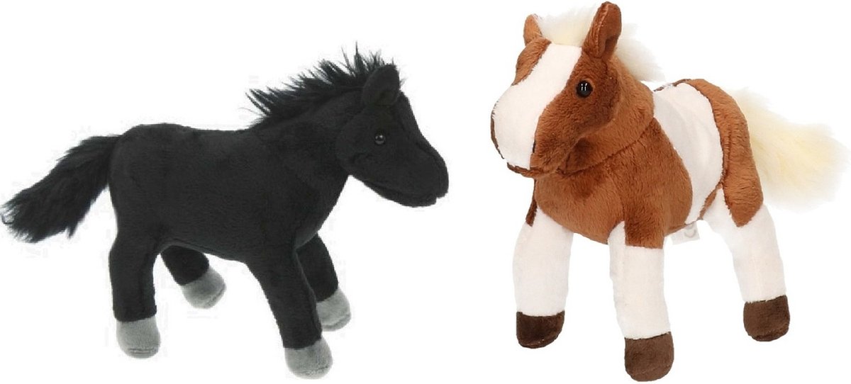 Set van 2x stuks pluche dieren paarden knuffels 25 cm