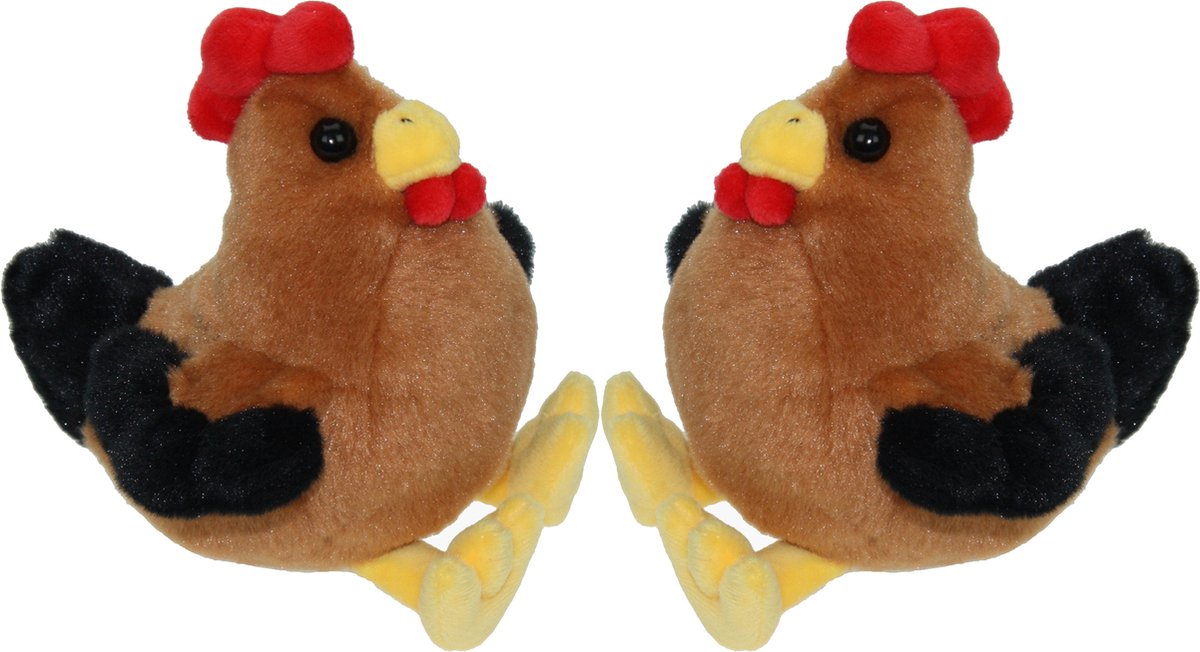 Set van 2x stuks pluche knuffel dieren Kip vogel van 15 cm - Speelgoed kippen knuffels - Cadeau voor jongens/meisjes